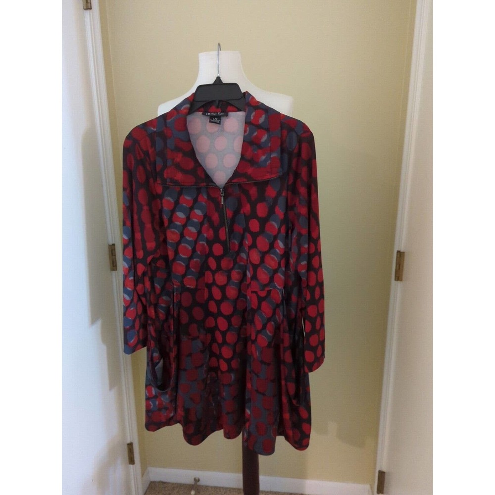 Michael Tyler Womans Tunic Top Red Multicolor Lg. Sleeve Size LG